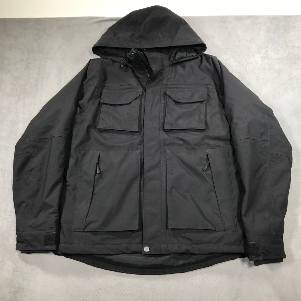 Duluth Trading Whaleback Field Jacket Mens M Black Hooded Cargo Pockets 26701